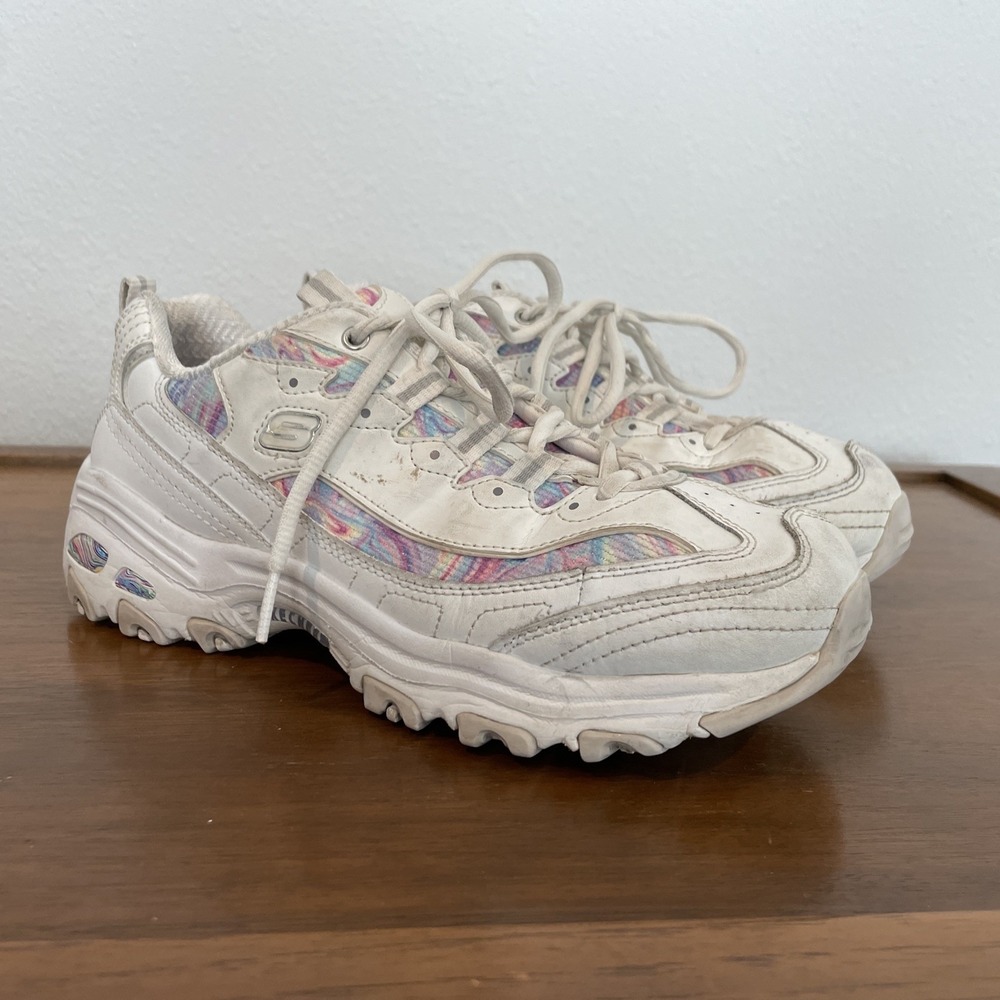 Skechers D'Lites Shoes Womens Size 7.5 White Multi Memory Foam SN 149782W WMLT